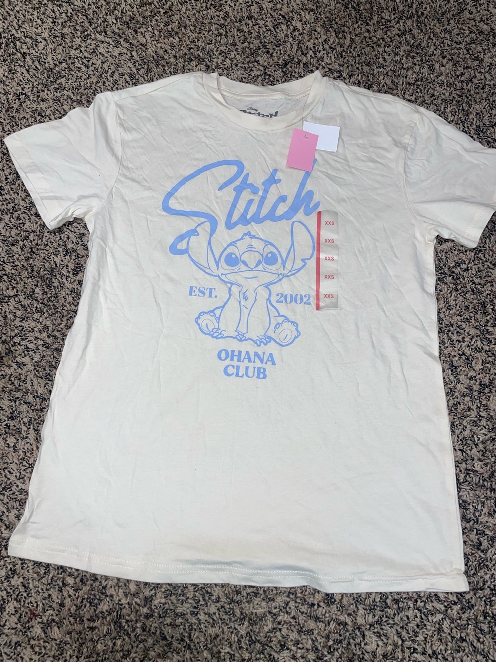 Disney Stitch Oversized Cream Logo Tee Woman’s XXS NWT